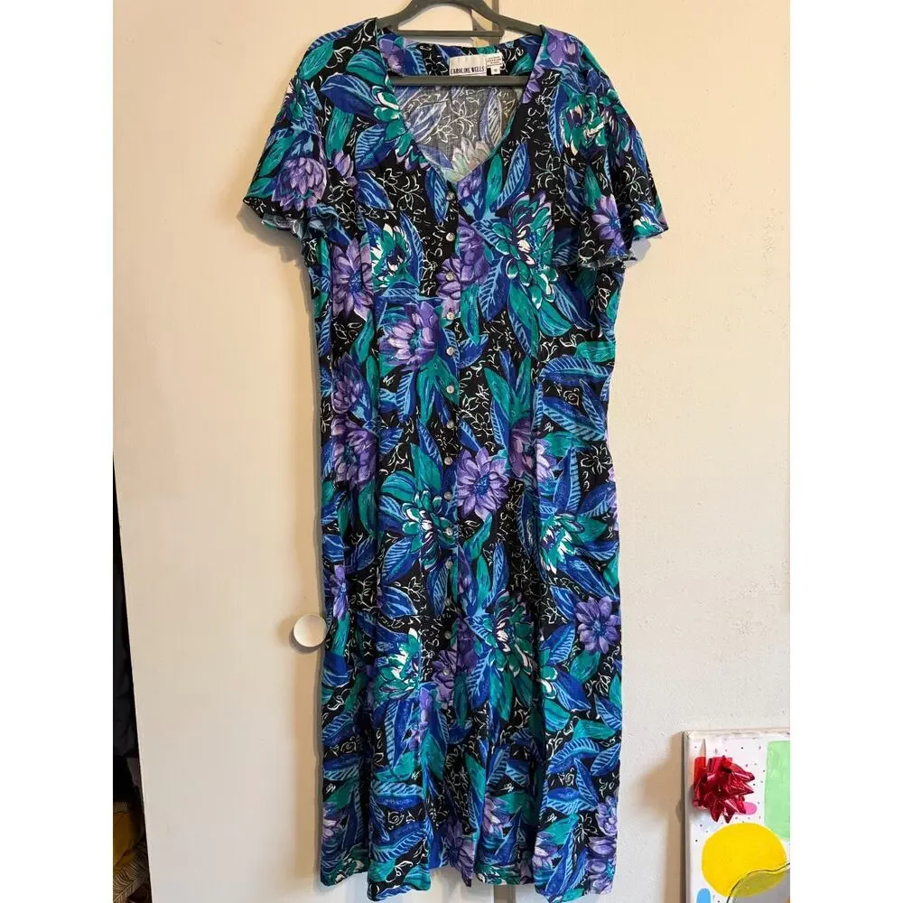 Vintage Caroline Wells Collection Button Front Dress Size 16 - Picture 2 of 7